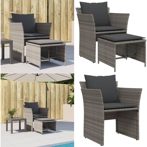 Gartenstuhl mit Fußhocker Grau Poly Rattan - Gartenstuhl - Outdoor Möbel - Esszimmergarnitur - Lounge Set - Balkonmöbel - Home & Living