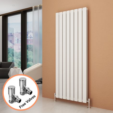 ELEGANT White Vertical Radiator 1600x608mm Double Flat Panel Radiator Designer Heater with Angled Radiator Valves (1/5)
