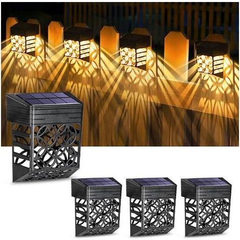 BARKBUSTERS Lampe de Clôture Solaire, 4 Pièces Lampe Solaire Extérieur Jardin IP55 Étanche Éclairage Mural d'Extérieur Blanc Chaud Motif Exquis Solaire LED extérieur Pour Jardin Terrasse Cour Pelouse (1/5)