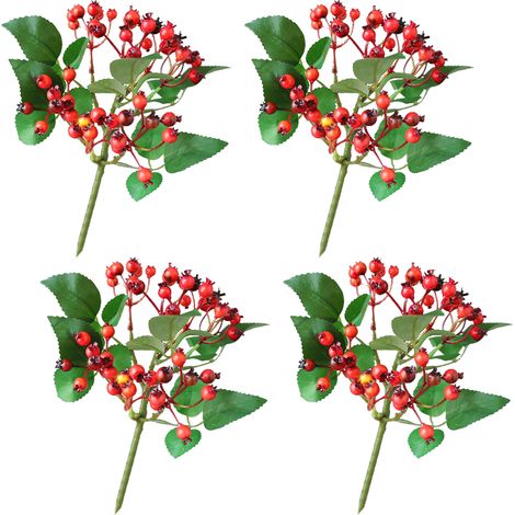 Lot de 4 bouquets de baies en mousse orange, petites fleurs artificielles pour décoration de plantes et ambiance festive de Noël (1/5)