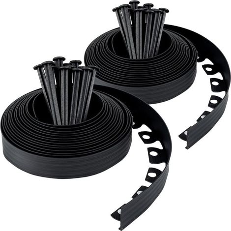 Bordure Jardin Plastique 20m 30 Ancrages Barrière Anti-Racines Pointe Robuste Hauteur 50mm Noir (1/4)