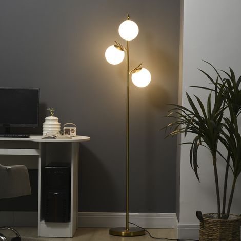 Lampadaire 3 globes en verre, 169 cm, fer doré HAVRYA (1/3)