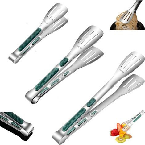 Pinzas de cocina de acero inoxidable de 3 piezas, pinzas para barbacoa, pinzas de cocina, acero inoxidable antideslizante, verde, acero inoxidable, para el hogar (1/5)