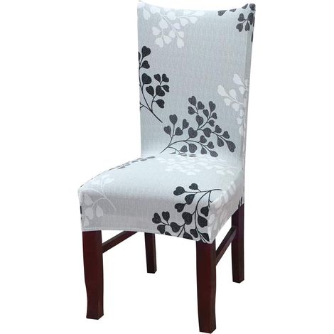 Housse de chaise extensible amovible et lavable, housse de chaise moderne pour salle à manger, décoration de bouquet de mariage, hôtel, restaurant, feuilles grises (1/5)