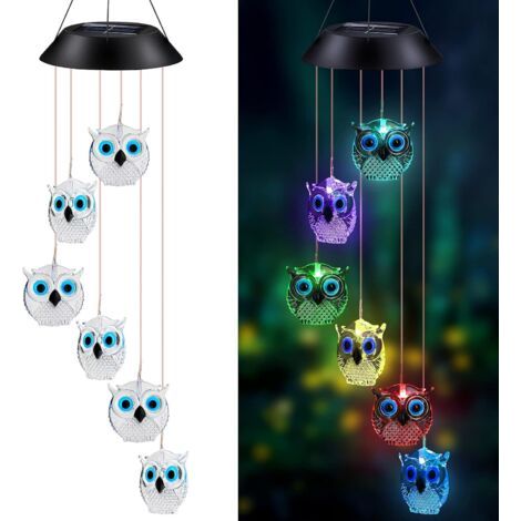 Carillon éolien solaire LED d'extérieur, carillon éolien hibou en cristal à couleurs changeantes-NANOTEH (1/5)