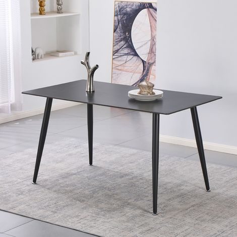 Tavolo da Pranzo Kilo 140×80 cm in Ceramica Effetto Marmo Nero con Venature Oro e Gambe Nere (1/4)