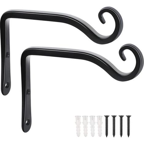 Lot de 2 Crochets- Noir de Suspension Muraux Décoration Fer Forgé pour Jardin avec Vis pour Plantes Mangeoires à Oiseaux Lanternes (1/5)