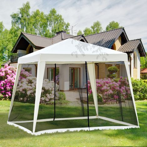 Tente jardin 3x3 m pavillon 4 parties latérales moustiquaire fermeture éclair uv imperméable terrasse fêtes plein air crème