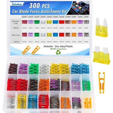 300 Pcs Fusible Voiture, 150 Mini Fusible Auto + 150 Moyenne Fusible Automobile + Extracteur (2A 3A 5A 7.5A 10A 15A 20A 25A 30A 35A 40A) Fusibles pour Auto Moto Truck RV Camion (1/5)
