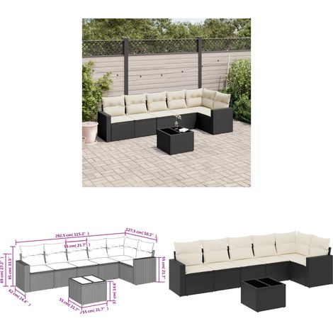 Salon de jardin 7 pcs avec coussins noir résine tressée - Ensemble Salon De Jardin - Meuble De Jardin - Salon D'extérieur - Résine Tressée - Rotin Synthétique - Home & Living (1/3)