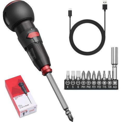 Kit de Tournevis Électrique,Tournevis sas Fil Rechargeable avec Lampe LED,Modes Automatique et Manuel,10 Embouts et 1 Porte Embout,Outil de Réparation Électrique pour TV,Ordinateur,Furiture (1/5)