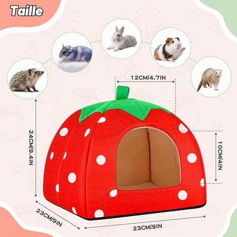 Small Pet Nest 24 x 24 cm Removable and Washable  House for Guinea Pigs, Nest for Small Animals, for Hamsters, Chinchillas and Hedgehogs (Strawberry) (1/4)