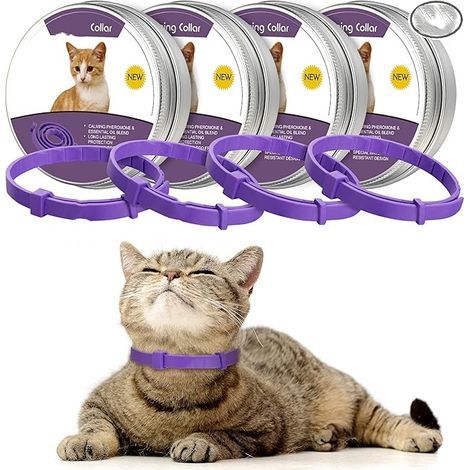 Lot de 4 Colliers apaisants réglables pour Chat -Réduit Le Stress, l'agression et l'anxiété - Jusqu'à 38,1 cm (Violet) (1/2)
