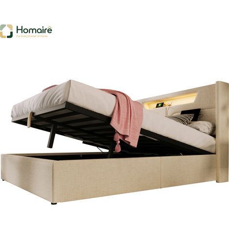 Bettgestell und Polyester 168 x 212 x 109 cm aus Leinen beige HOMAIRE (1/5)