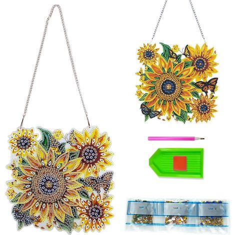 5D Diamond Painting Fensterbild Sonnenblume mit Kette, Bastelset für Deko (1/4)