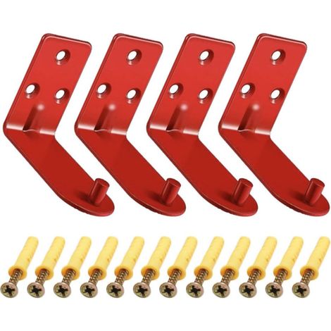 Lot de 4 Crochets Muraux pour Extincteur en Métal Rouge, Support Mural Simple et Gain de Place, Capacité Maximale 20lbs, pour Armoires D'extincteur (1/5)