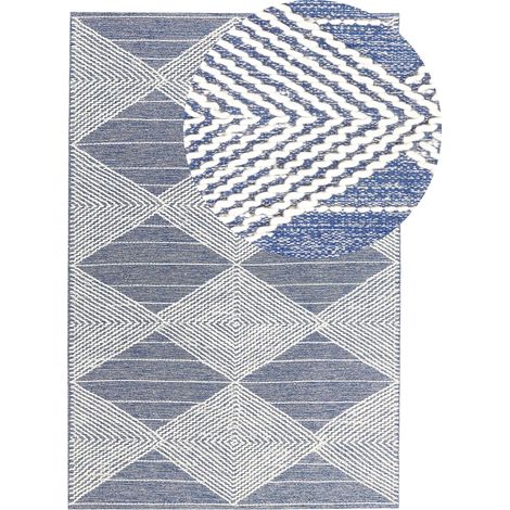 Tapis de Laine Doux Fabriqué à la Main Beige Clair et Bleu 160 x 230 cm Datca (1/5)
