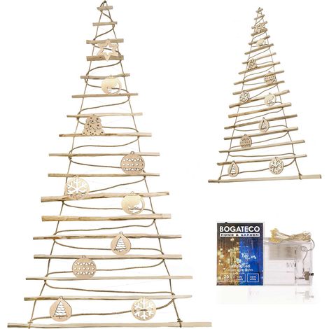 Sapin de Noël avec décorations 205cm avec LED, en bois