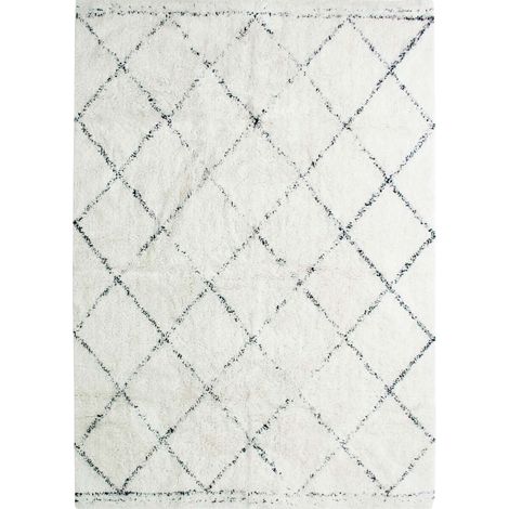 Tapis berbère en coton 80x180 cm – Motifs losanges écru naturel – Épaisseur 18 mm – Label GOTS et OEKO-TEX – Thedecofactory