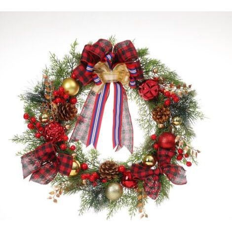 QORVA-2 couronnes de Noël, nœuds, boules de Noël, pommes de pin, décorations de porte de Noël, décorations de fêtes (1/4)