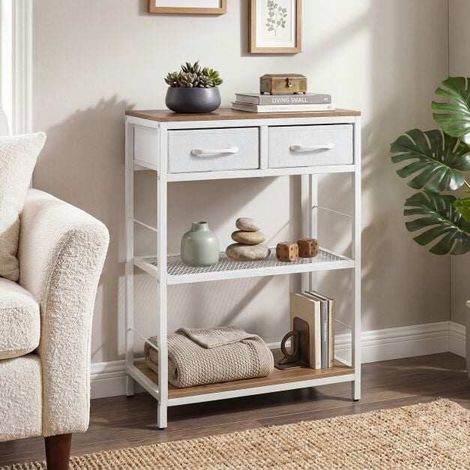 Behind Sofa Table with 2 Drawers and Shelves for Bedroom or Foyer-Natural (1/5)