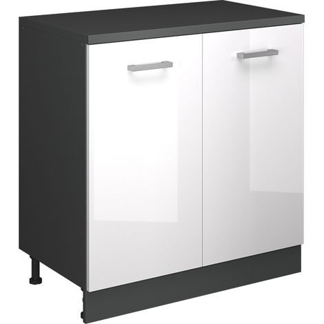 Mobile cucina sottotetto R-Line, Bianco lucido, 80 cm senza inclinazione con 2 ante, Vicco (1/5)