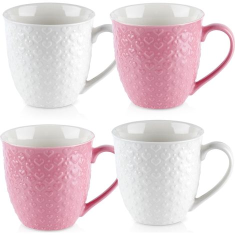 Keramik-Trinkbecher, rosa-weiß, 4er-Set, 580 ml (1/5)
