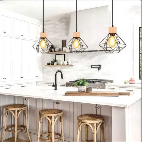 Lot de 3 Lampe Suspension Retro en Métal,Lustre Luminaire Industrielle Vintage pour Salon Chambre (1/4)