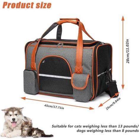 Katzentragetasche, 45 x 28 x 25 cm, tragbarer Rucksack für Hunde und Katzen, Reisetasche mit Flanell-Haustiermatte, atmungsaktives Netzgewebe, geeignet für Katzen bis 7 kg – Grau (1/4)