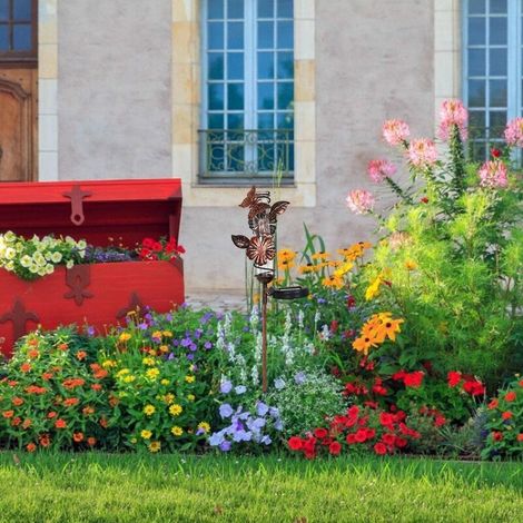 VURAHOME -Pluviomètre, pluviomètre extérieur en Fer forgé, pluviomètre de Jardin Papillon Libellule avec Lampe de capteur de contrôle de la lumière pour Mesure de Pluie de Cour de Jardin extérieur