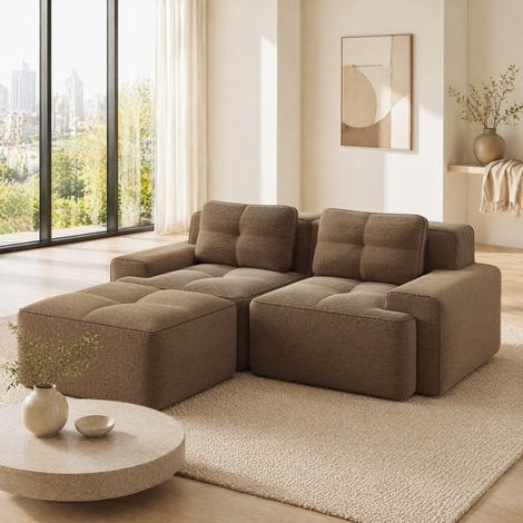 Sofá cama modular de pana marrón 74 cm OKMYHOME (1/5)