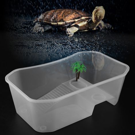 Petit aquarium ouvert en plastique avec plateforme pour tortues et reptiles (blanc) (1/5)