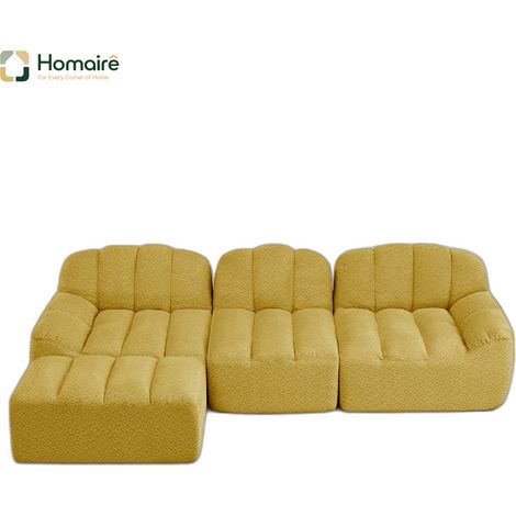 Canapé modulable en polaire jaune avec accoudoirs 288 x 165 x 79 cm HOMAIRE (1/5)