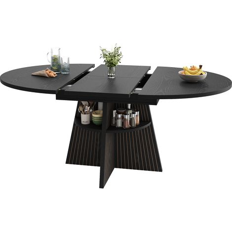 ELVMI Mesa de comedor extensible con estante abierto, tablero grueso de MDF, negro, 110-150 x 110 x 76 cm (1/5)