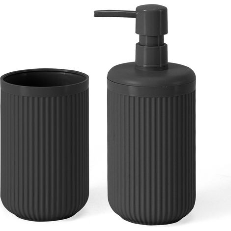 Set accessori bagno 2 pz con dispenser e portaspazzolino grigio cannettato Arizona (1/5)