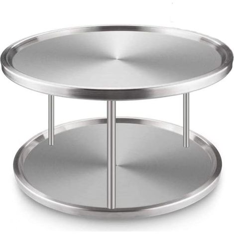 Organisateur Plateau Tournant - Acier Inoxydable 304 - Pour Épices Bouteilles Vitamines - Diamètre 28 cm - Hauteur 12 cm - 2 Niveaux - 1 Pièce
