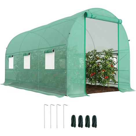 m² Gartentunnelgewächshaus, Tunnelgewächshaus mit Doppeltür und 6 Seitenfenstern, 140 g/m² PE-Folie, Abmessungen 400 x 200 x 200 cm, grüne Farbe, Schutz für Gemüsepflanzen im Freien.
