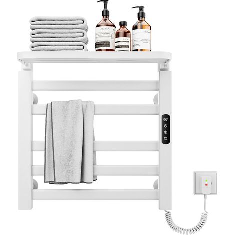 OihPaw Handtuchheizkörper elektrisch,Badheizkörper elektrisch 500x500mm,Intelligenter thermostatischer Handtuchhalter,Weißer Wandmontierter Elektrischer Handtuchhalter,Mit Touch Schalter und Timer (1/5)
