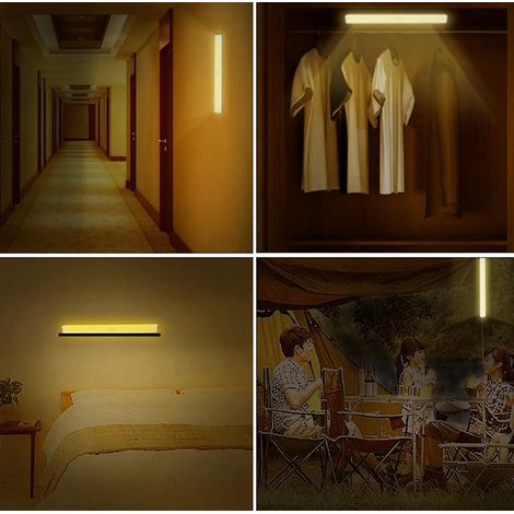 Lampe À Led Sous Placard - Capteur De Mouvement Pir - Rechargeable Usb - Lumière Chaude - 14 Led - Pour Placards Armoires Escaliers Cuisines Couloirs - 1 Pièce