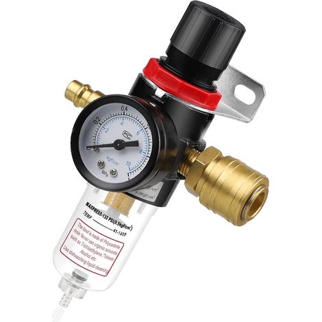 SWAWIS Régulateur de Pression d'air avec Manomètre 1/4" Filtre à Air Régulateur, Regulateur Pression Air, Protégez les Outils à air Comprimé et les Dispositifs Pneumatiques (1/5)
