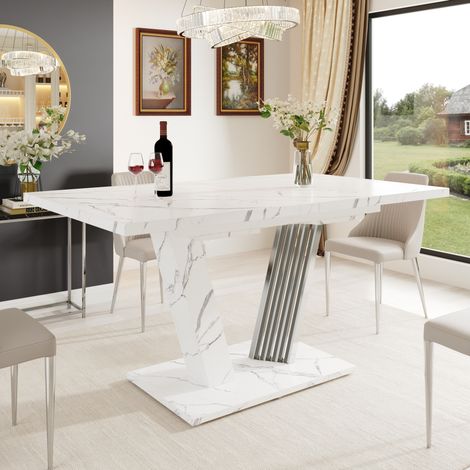 Ausziehbarer Tisch 120-160 x 80 x 76 cm, weißer Marmoroptik, MDF und Metall HAVRYA (1/5)