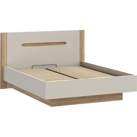 Lit coffre 160 x 200 décor chêne et sable mat avec sommier - ROSALIE