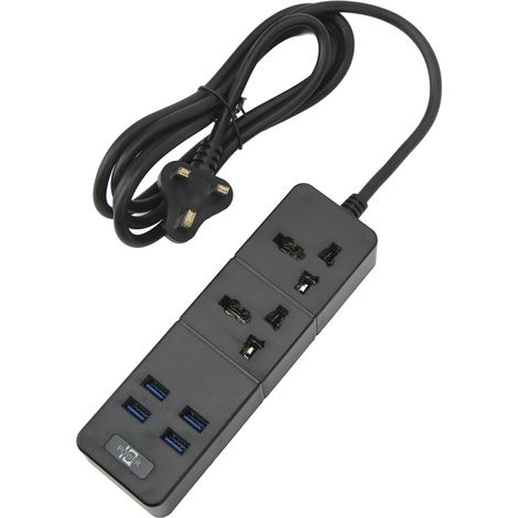 Multiprise USB intelligente 2500W, bloc prises multi-fonctions avec chargeur USB, socle haute puissance créatif, noir, fiche standard UK 110-250V, pack compact. (1/5)