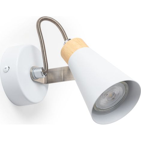 Ledkia – Lampe murale orientable métal et bois – Applique GU10 blanche – Design moderne pour salon et entrée – Éclairage d'ambiance ajustable (1/5)