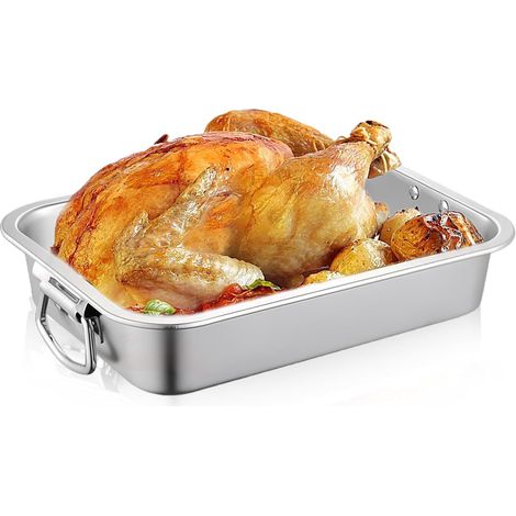 Plaque de cuisson en acier inoxydable, Rectangulaire Plaque à Pâtisserie 40 cm avec poignées, passe au lave-vaisselle (1/4)