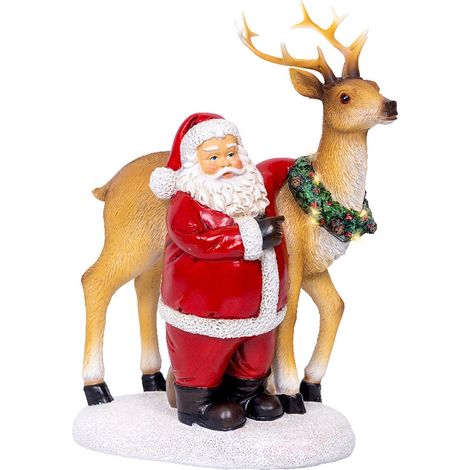 Lumineo Batterie Micro-LED Weihnachtsmann mit Rentier 10 Lichter 26 cm - warmweiß