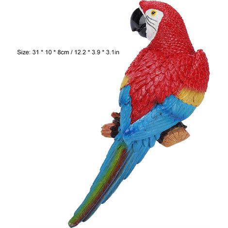 Figurine d'oiseau réaliste en résine, perroquet, jouet, sculpture, décoration murale (rouge à droite) (1/5)