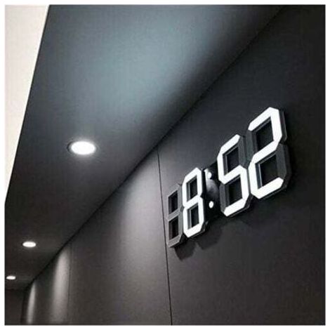 Horloge murale 3D à LED, réveil numérique moderne pour la maison, la cuisine, le bureau, la table de chevet, horloge murale, affichage 24 ou 12 heures (1/5)