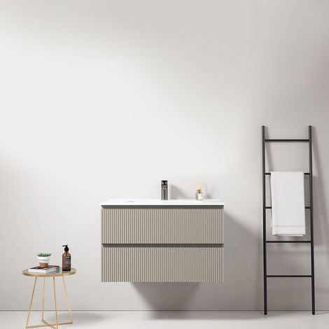 Mobile bagno sospeso cannettato 80 cm Grigio Cenere Lavabo in Ceramica Senza Specchio - Fiji Paint (1/4)