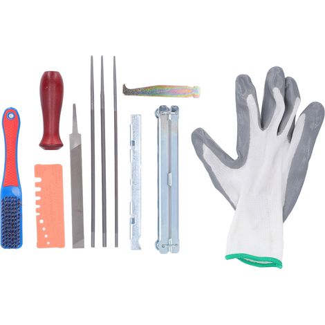 Lot de 12 limes d'affûtage pour tronçonneuse, outil de meulage des dents de chaîne avec poignée en bois (1/5)